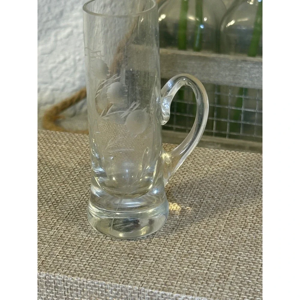 Vintage Fred Harvey Etched Thistle Shot Glass Miniature Mug Toothpick Holder
